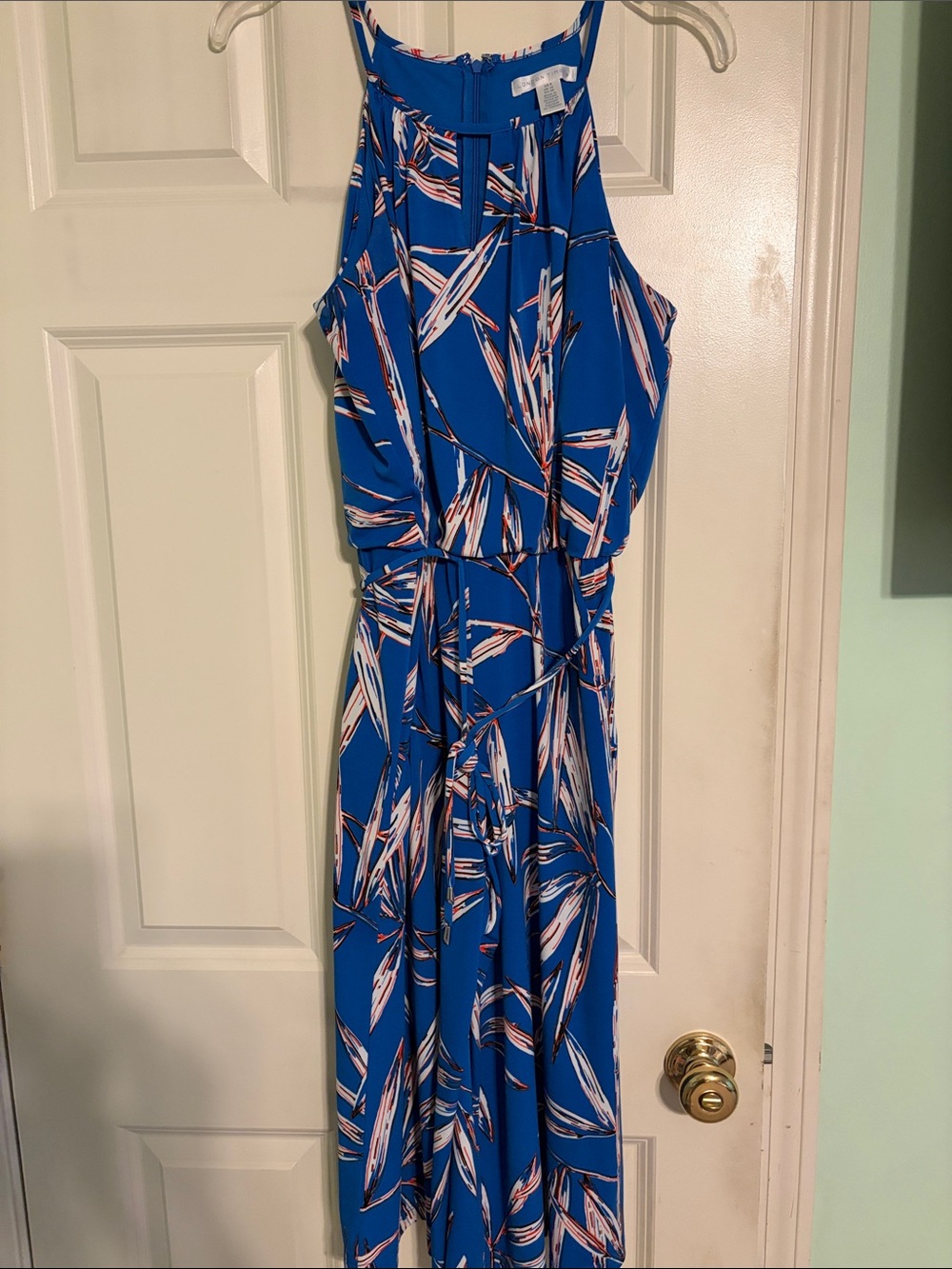 London Times Blue Printed Halter Jumpsuit